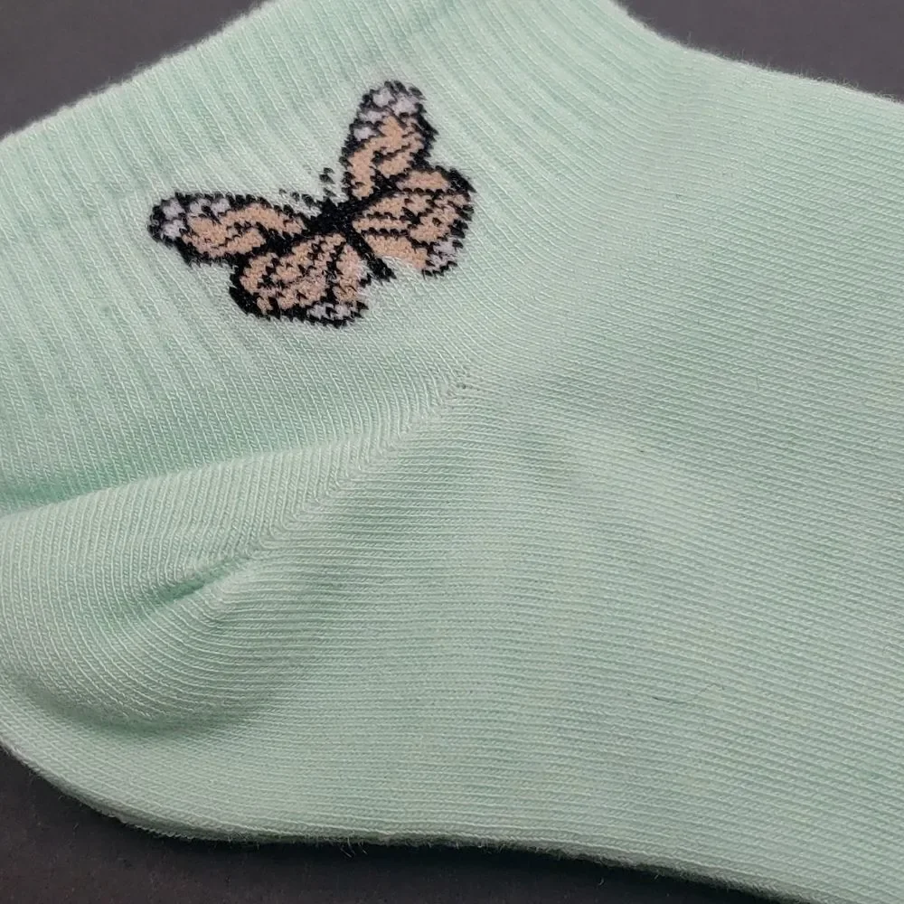 icy blue ankle socks with pink butterfly